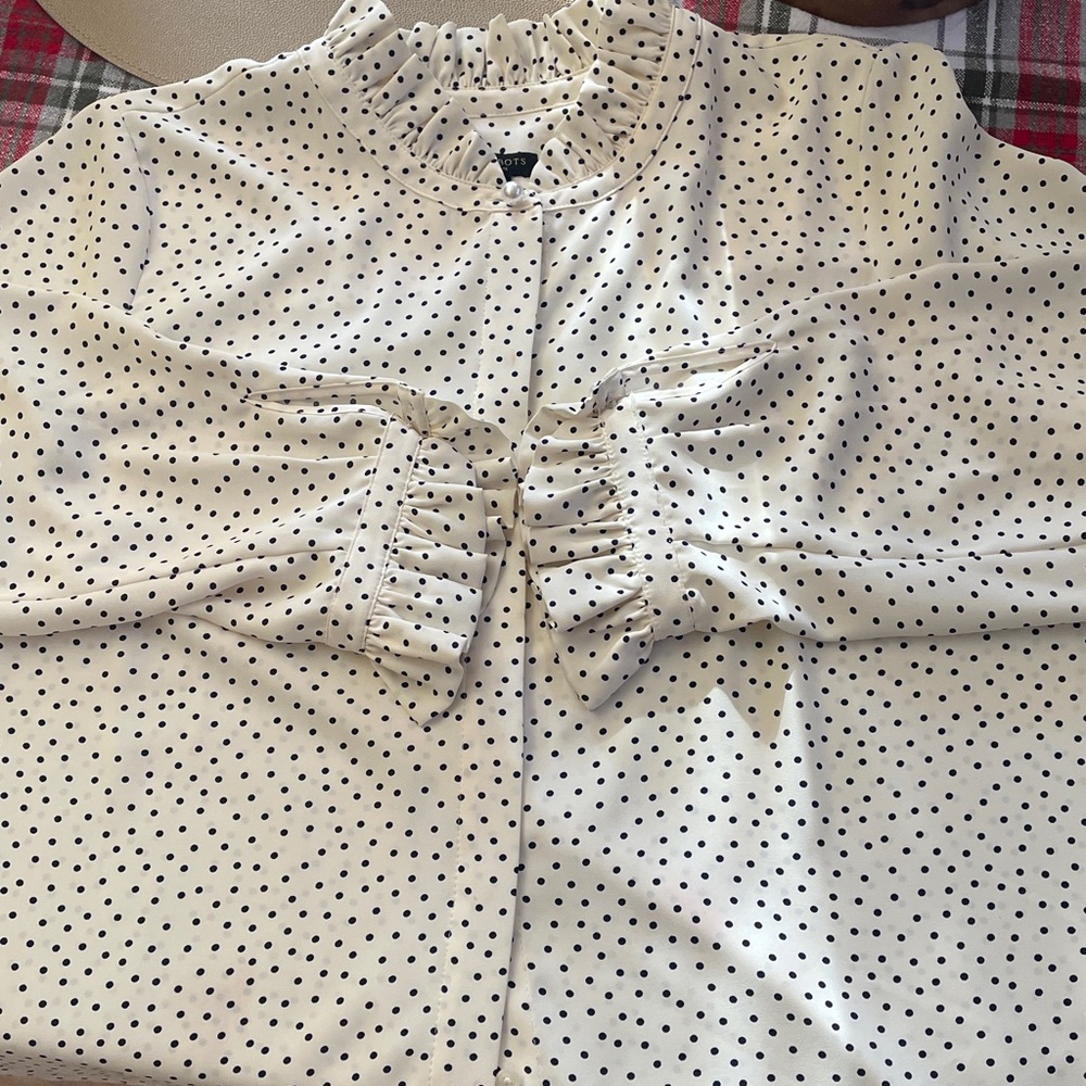 Talbots Petite Ruffle Neck Microdot Blouse - Picture 10 of 11